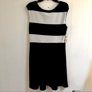 Black and white chunky striped sleeveless sheath dress sailor summer knee length